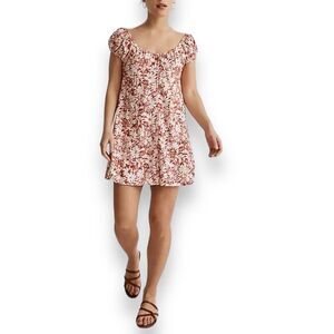 Madewell Margie Mini Dress 2P Red Abstract Floral Vintage‎ Inspired Linen Blend